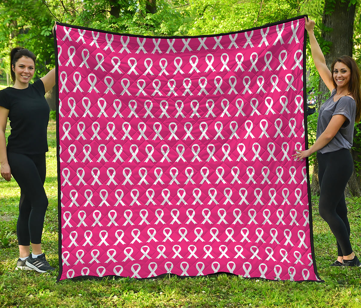 White And Pink Breast Cancer Print Quilt