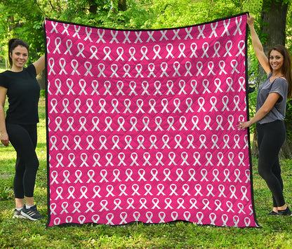 White And Pink Breast Cancer Print Quilt
