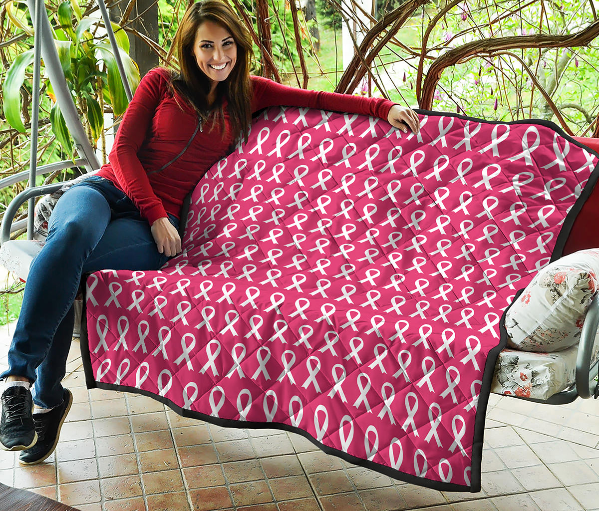 White And Pink Breast Cancer Print Quilt
