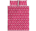 White And Pink Breast Cancer Print Quilt Bed Set