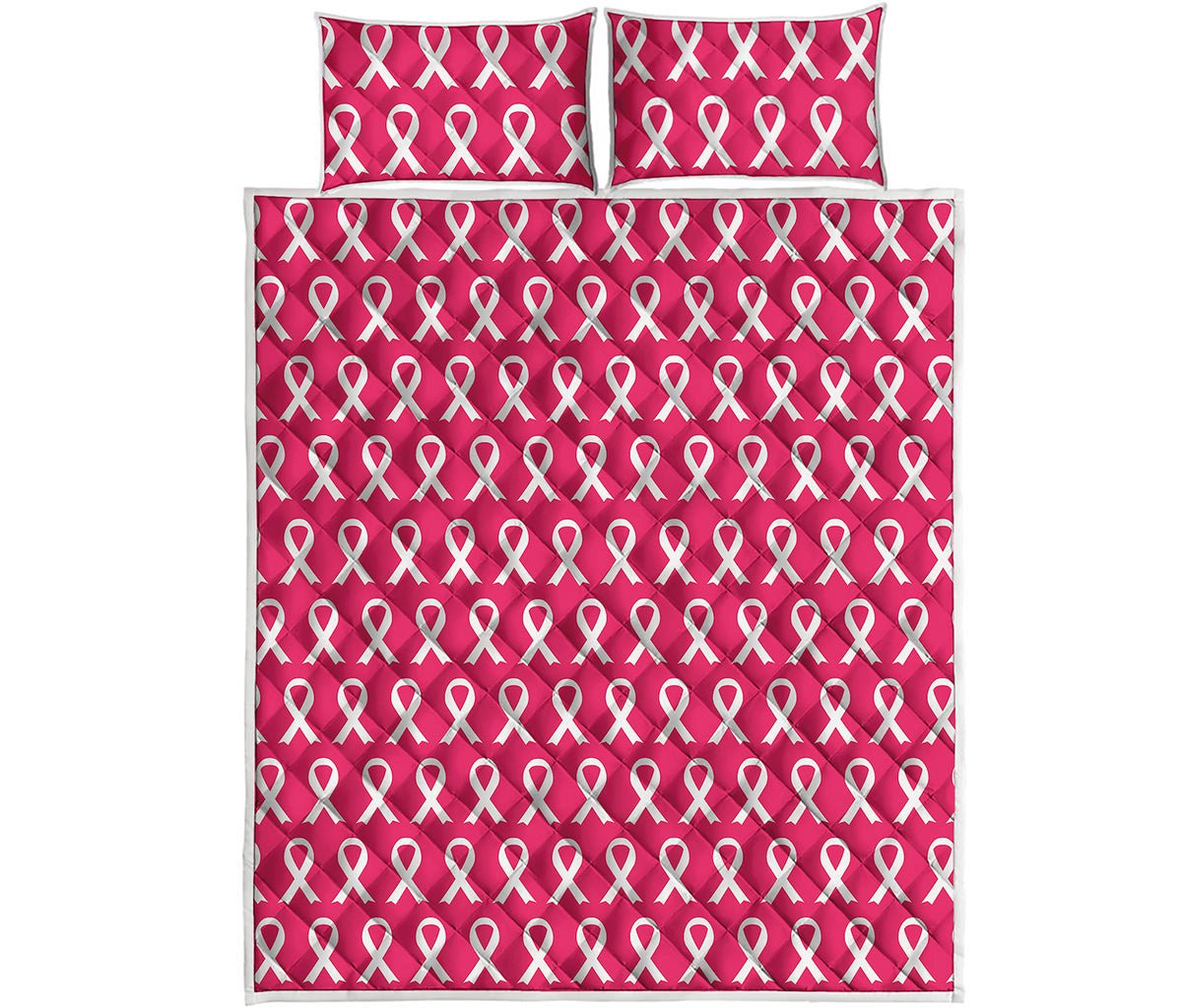 White And Pink Breast Cancer Print Quilt Bed Set