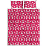 White And Pink Breast Cancer Print Quilt Bed Set