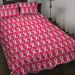 White And Pink Breast Cancer Print Quilt Bed Set