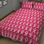 White And Pink Breast Cancer Print Quilt Bed Set