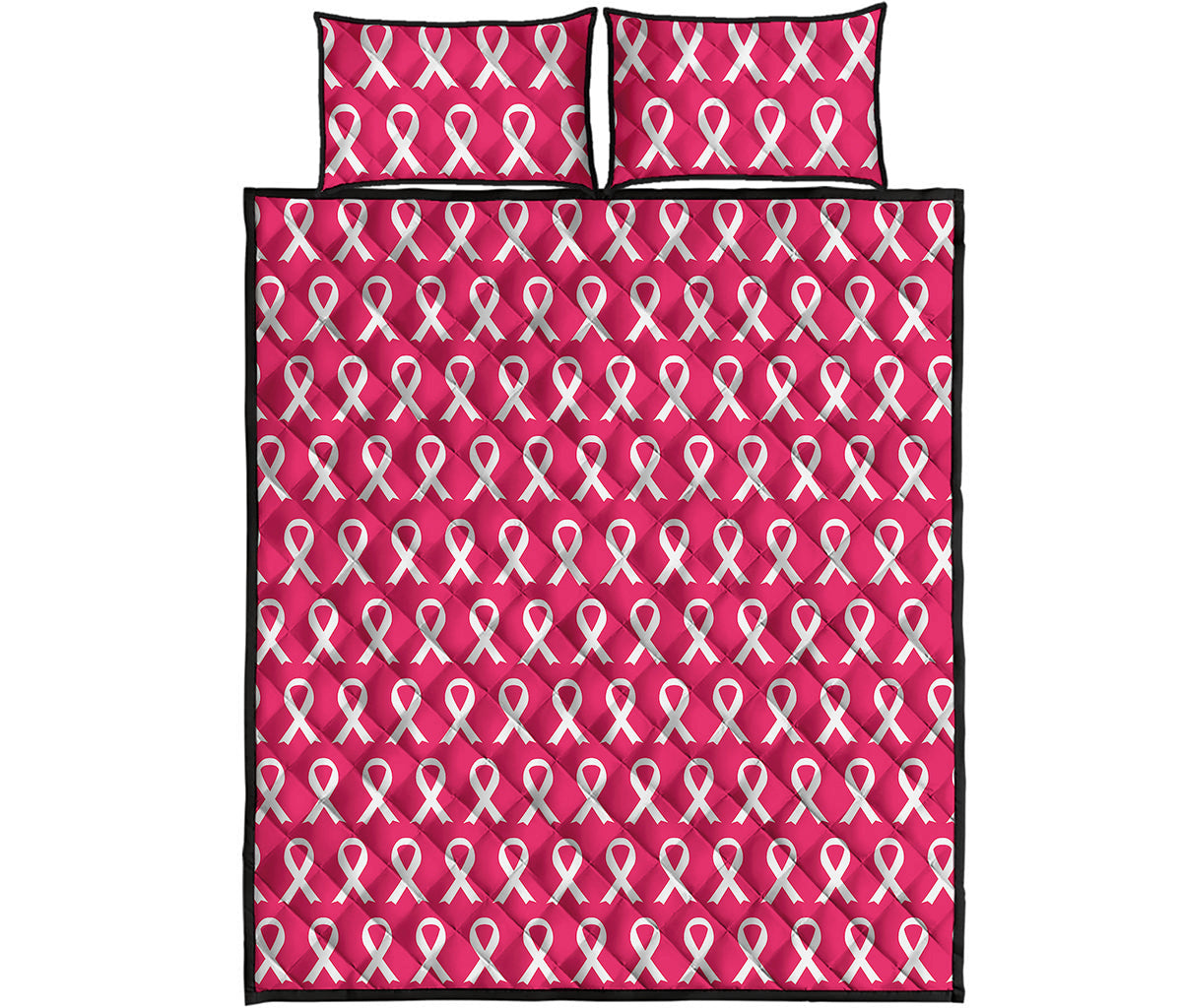 White And Pink Breast Cancer Print Quilt Bed Set