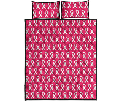 White And Pink Breast Cancer Print Quilt Bed Set