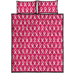 White And Pink Breast Cancer Print Quilt Bed Set