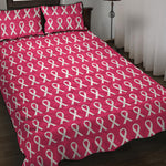 White And Pink Breast Cancer Print Quilt Bed Set