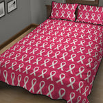 White And Pink Breast Cancer Print Quilt Bed Set