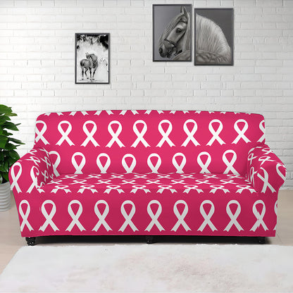 White And Pink Breast Cancer Print Sofa Cover