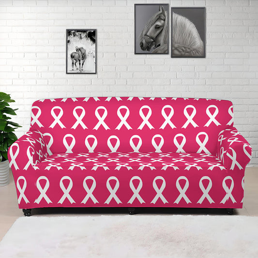 White And Pink Breast Cancer Print Sofa Cover