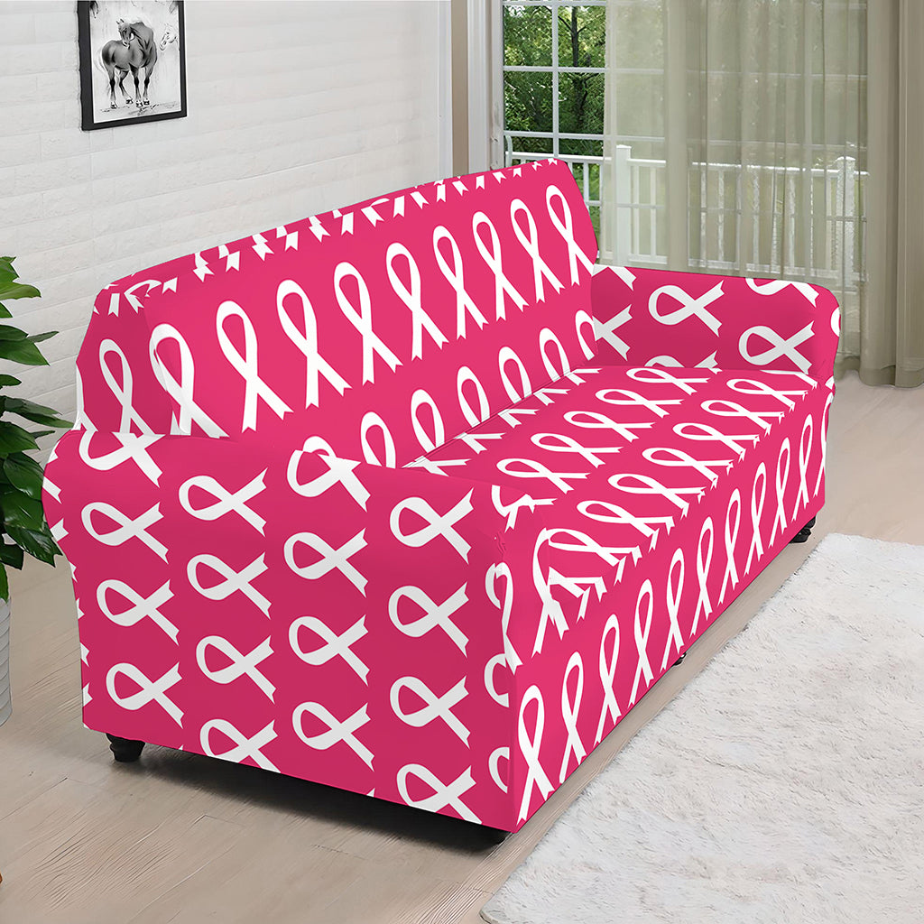 White And Pink Breast Cancer Print Sofa Cover