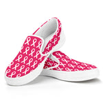 White And Pink Breast Cancer Print White Slip On Shoes