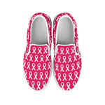 White And Pink Breast Cancer Print White Slip On Shoes