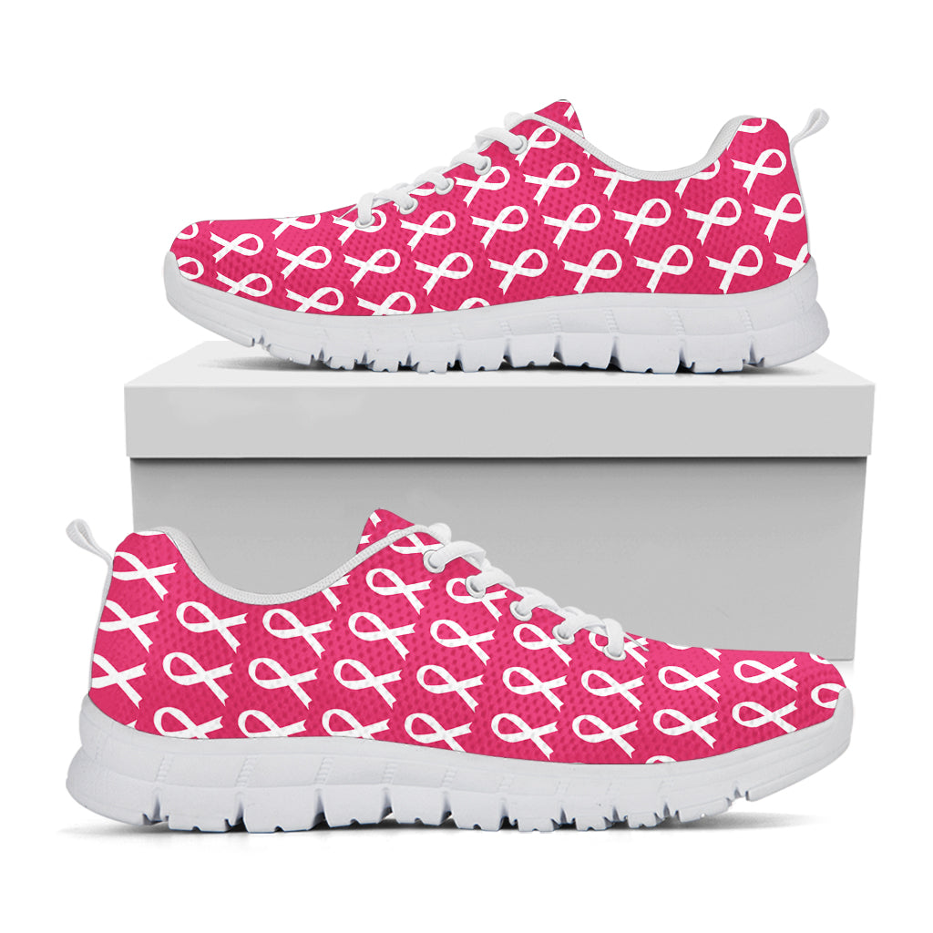 White And Pink Breast Cancer Print White Sneakers