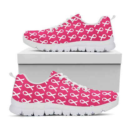 White And Pink Breast Cancer Print White Sneakers
