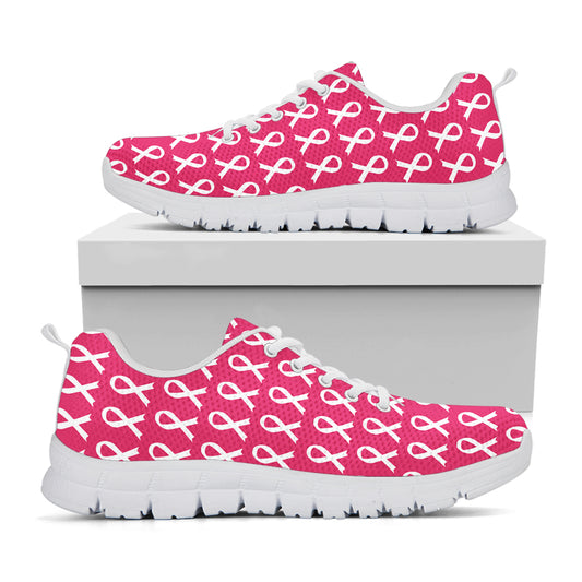 White And Pink Breast Cancer Print White Sneakers