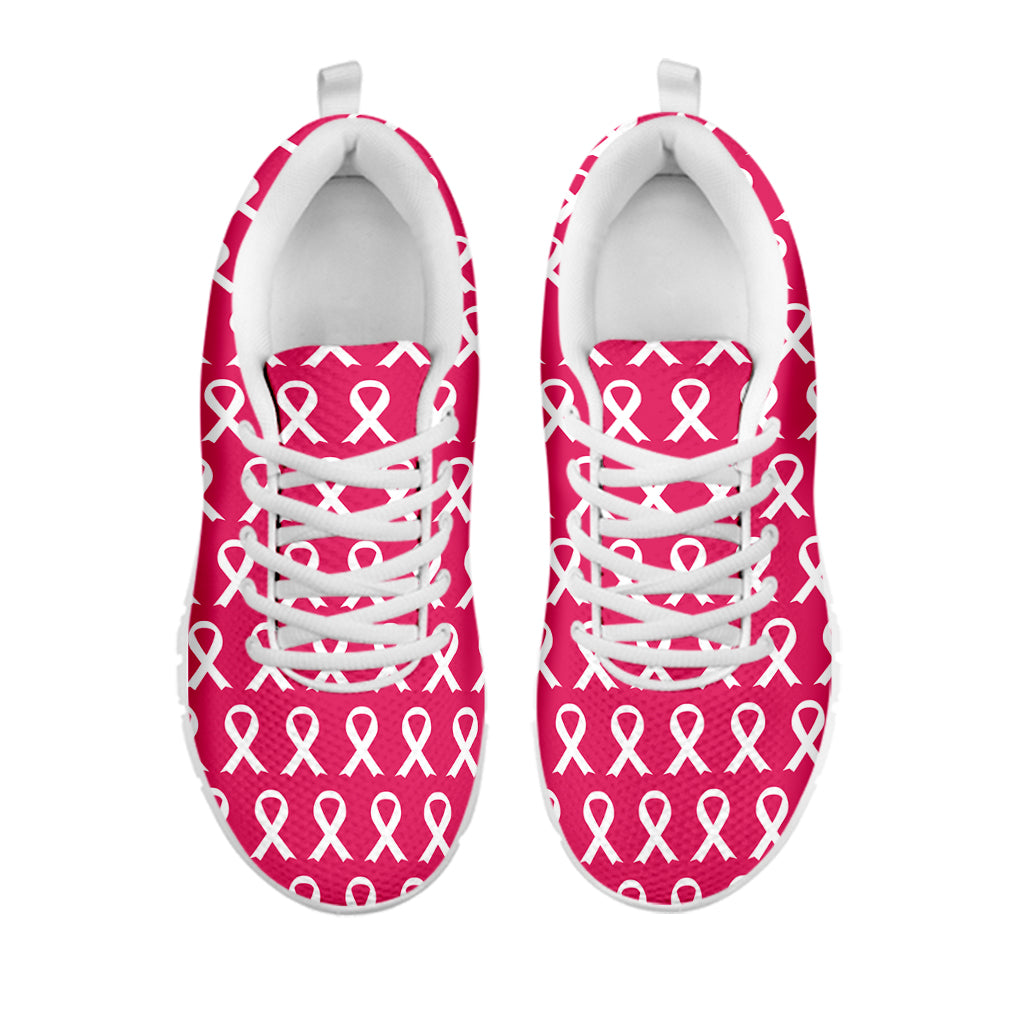 White And Pink Breast Cancer Print White Sneakers