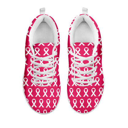 White And Pink Breast Cancer Print White Sneakers