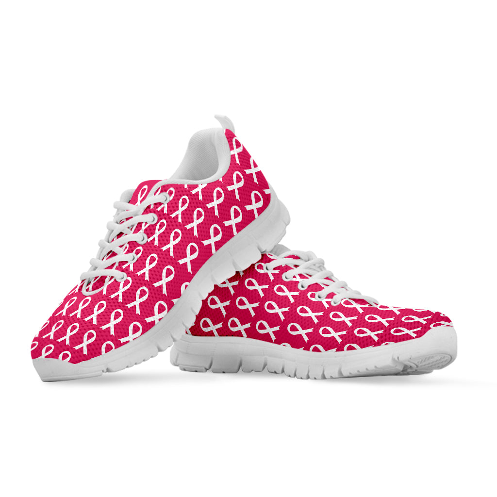 White And Pink Breast Cancer Print White Sneakers