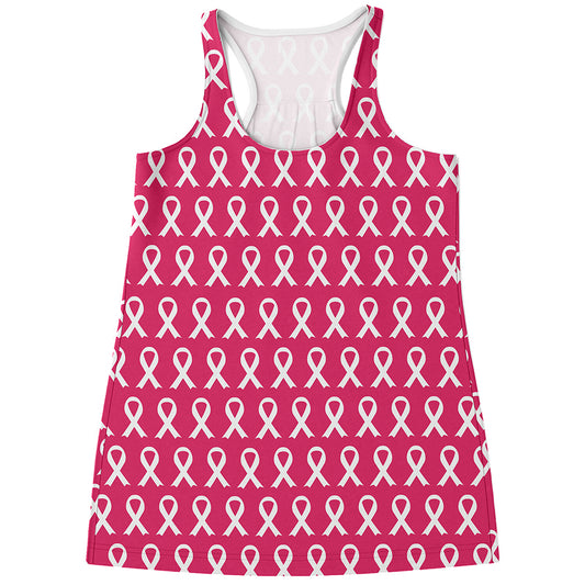 White And Pink Breast Cancer Print Women's Racerback Tank Top