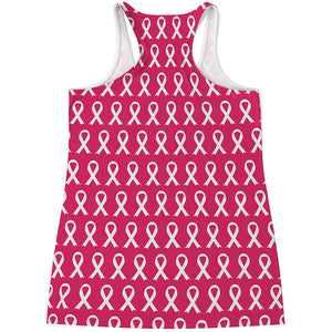 White And Pink Breast Cancer Print Women's Racerback Tank Top