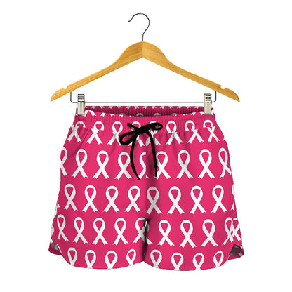 White And Pink Breast Cancer Print Women's Shorts