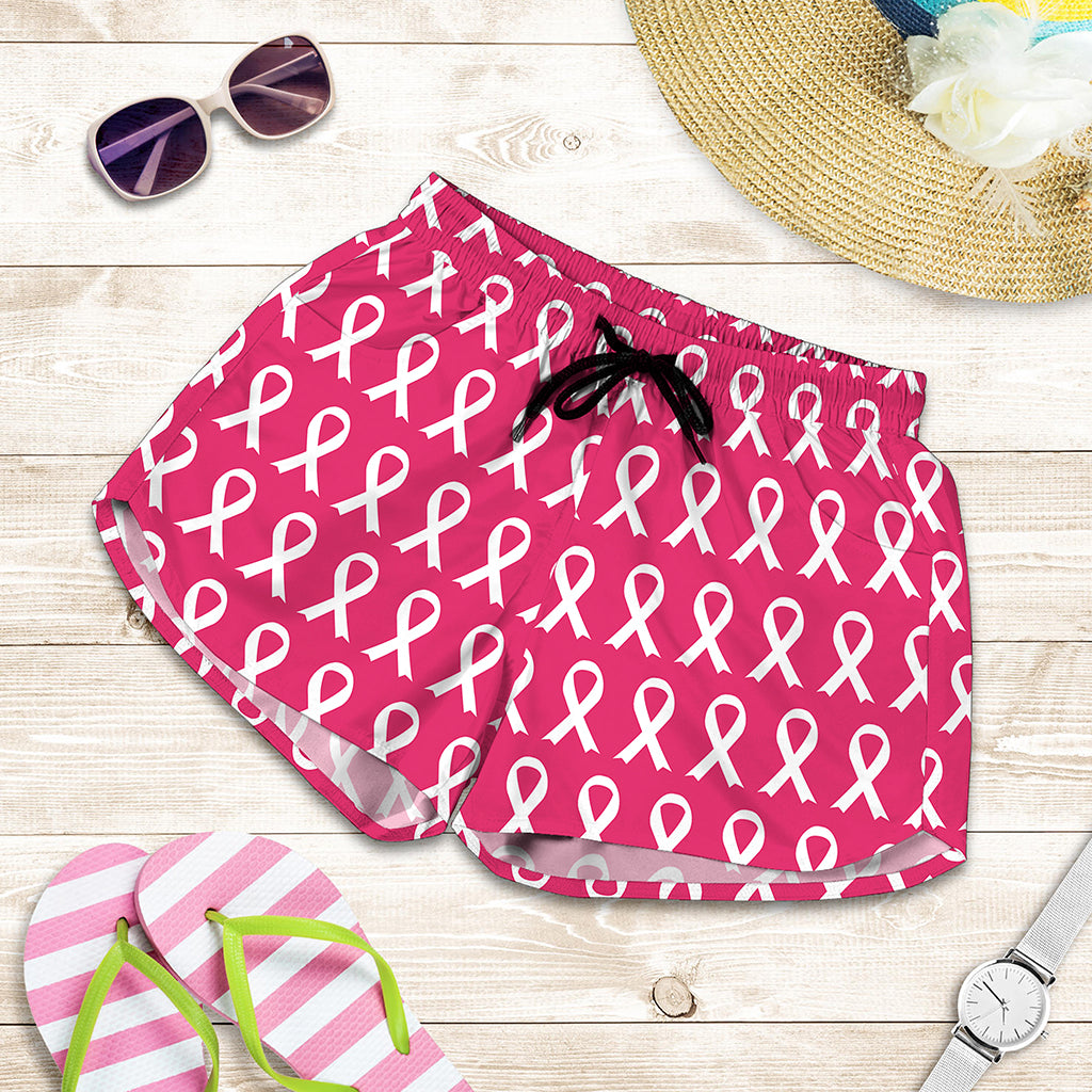 White And Pink Breast Cancer Print Women's Shorts