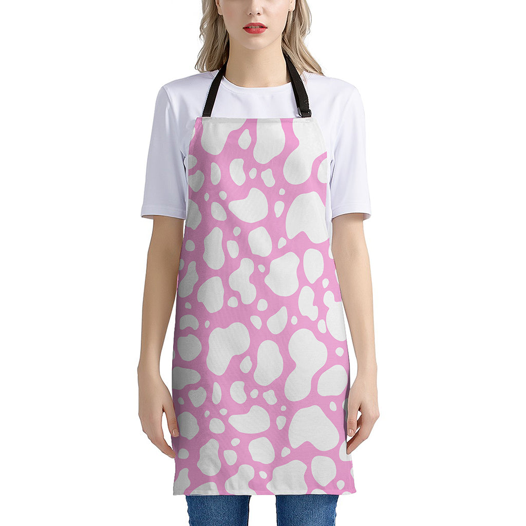 White And Pink Cow Print Apron