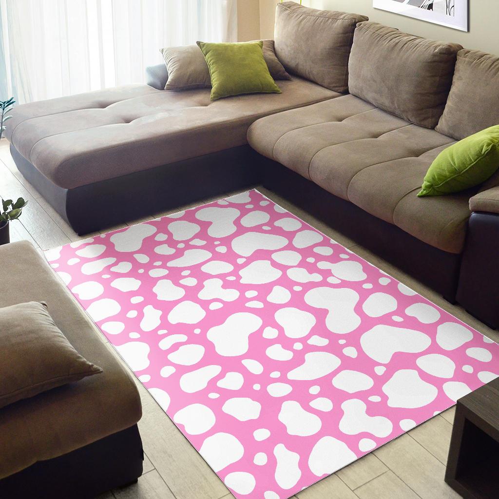 White And Pink Cow Print Area Rug GearFrost