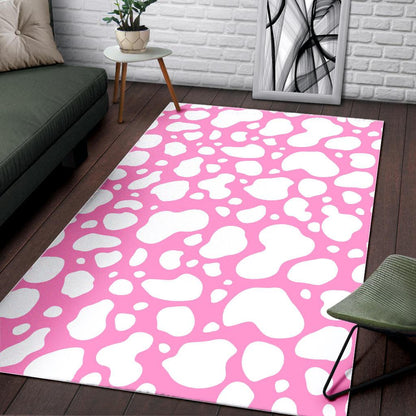 White And Pink Cow Print Area Rug GearFrost
