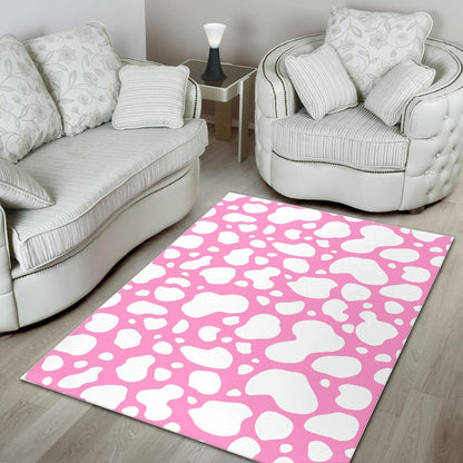 White And Pink Cow Print Area Rug GearFrost