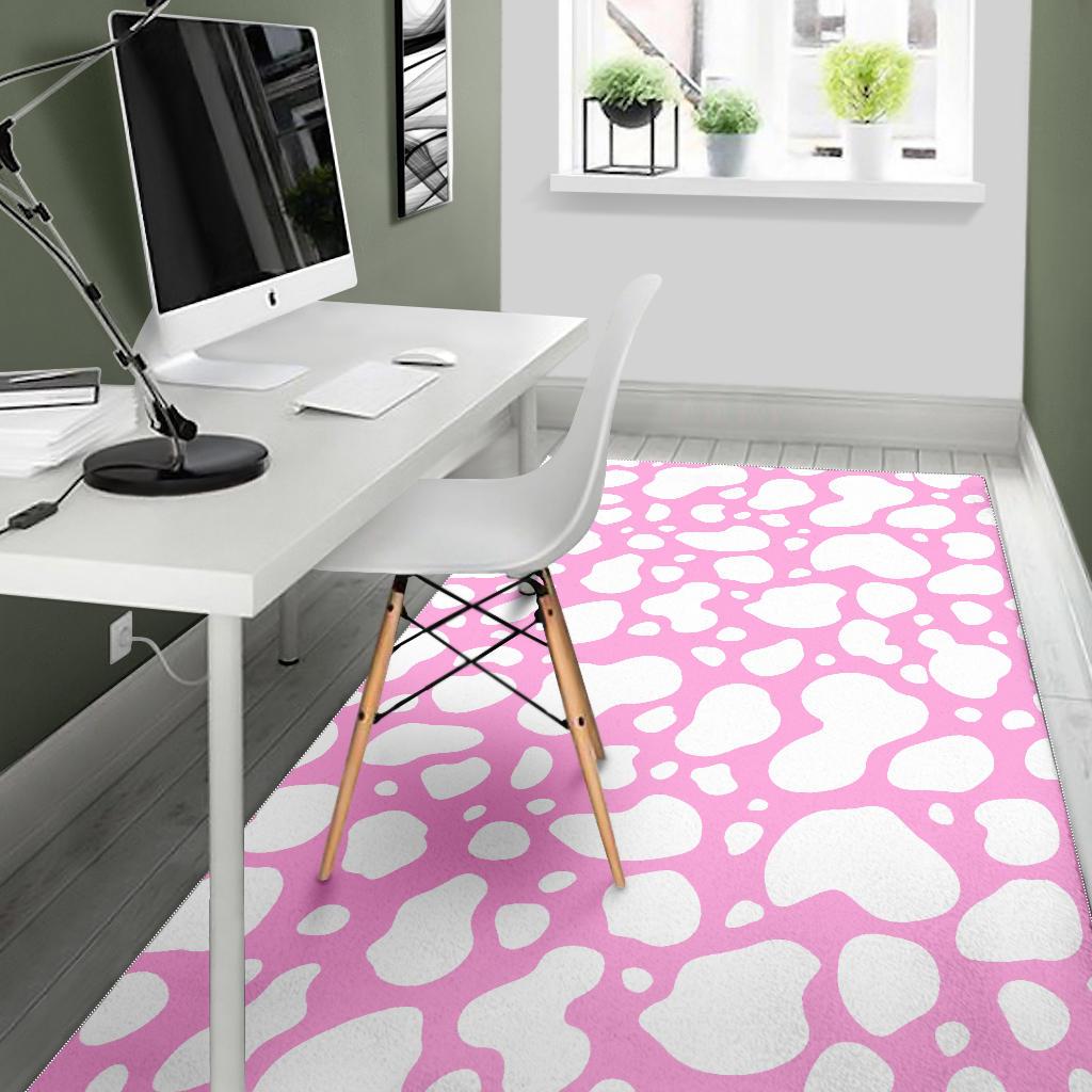 White And Pink Cow Print Area Rug GearFrost