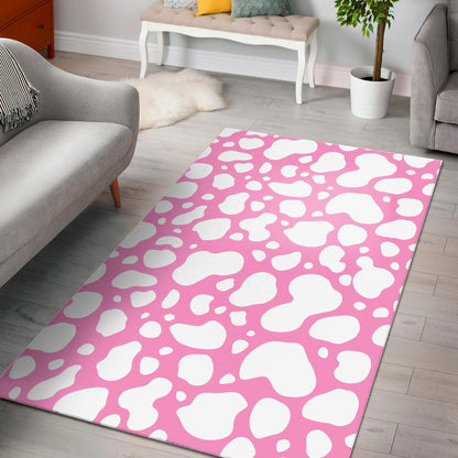 White And Pink Cow Print Area Rug GearFrost