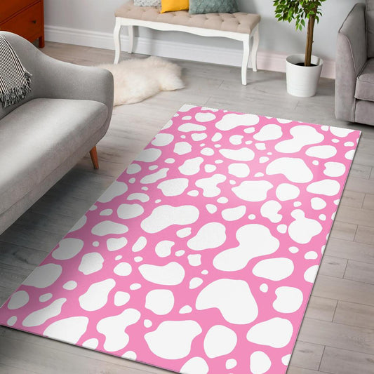 White And Pink Cow Print Area Rug GearFrost