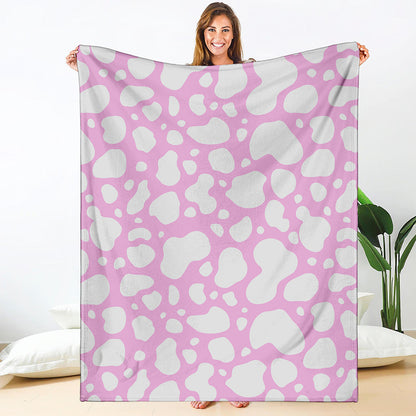 White And Pink Cow Print Blanket