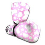 White And Pink Cow Print Boxing Gloves