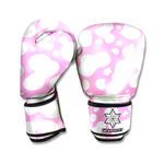 White And Pink Cow Print Boxing Gloves