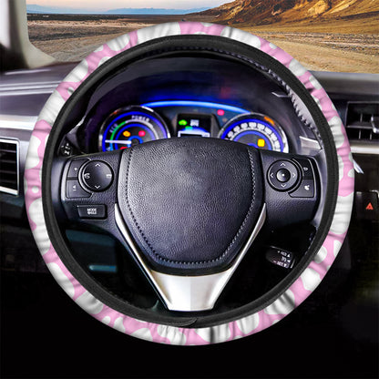 White And Pink Cow Print Car Steering Wheel Cover