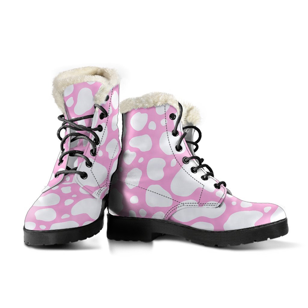 White And Pink Cow Print Comfy Boots GearFrost