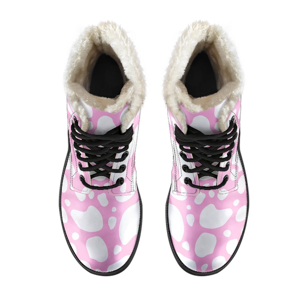 White And Pink Cow Print Comfy Boots GearFrost