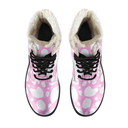 White And Pink Cow Print Comfy Boots GearFrost