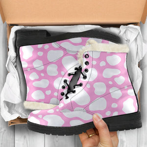 White And Pink Cow Print Comfy Boots GearFrost