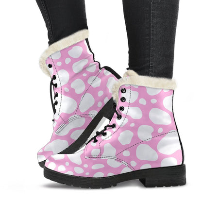 White And Pink Cow Print Comfy Boots GearFrost