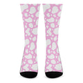 White And Pink Cow Print Crew Socks