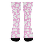 White And Pink Cow Print Crew Socks