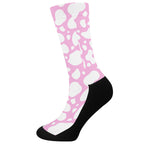 White And Pink Cow Print Crew Socks