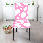White And Pink Cow Print Dining Chair Slipcover