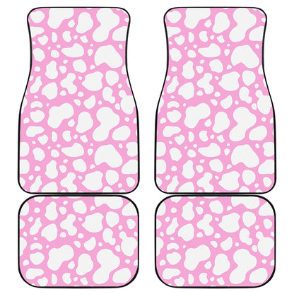 White And Pink Cow Print Front and Back Car Floor Mats