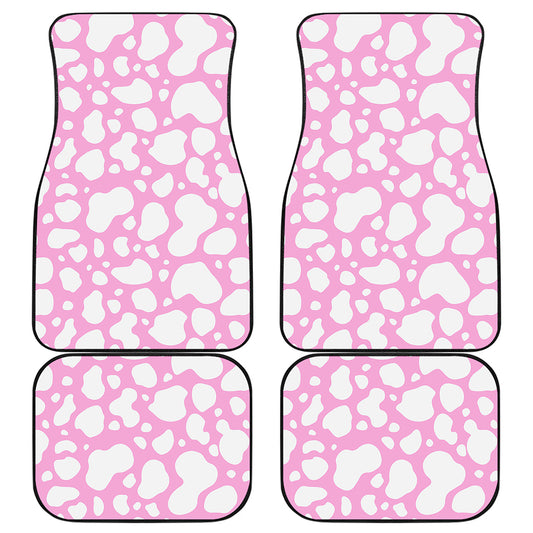 White And Pink Cow Print Front and Back Car Floor Mats